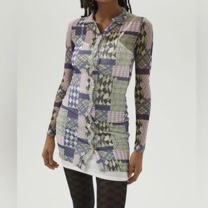 🟤NWT DAISY STREET Mesh Patchwork Mini Dress in Pastel Print